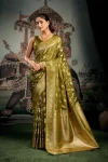 DESIGNER SOFT SILK ZHALLAR WORK SAREE WITH UNSTITCHED BLOUSE MEHNDI