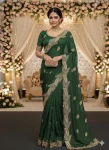 DESIGNER STAR GEORGETTE EMBROIDERY WORK SAREE WITH UNSTITCHED BLOUSE GREEN