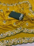 3DESIGNER VICHITRA SILK SEQUENCE THREAD EMBROIEDRY WORK SAREE WITH UNSTITCHED BLOUSE WEDDING WEAR WHOLESALE PRICE ETHNIC GARMENT (13)