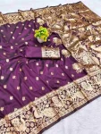 FANCY BANARASI SILK ZARI WEAVING RICH PALLU WITH ZARI WEAVING UNIQUE BORDER WORK SAREE WITH UNSTITCHED BLOUSE WINE