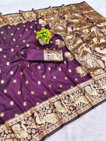 FANCY BANARASI SILK ZARI WEAVING RICH PALLU WITH ZARI WEAVING UNIQUE BORDER WORK SAREE WITH UNSTITCHED BLOUSE WINE