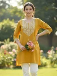 FANCY COTTON EMBROIDERY WORK ONLY TOP YELLOW