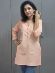 FANCY COTTON PLAIN WITH WOODEN SHOW BUTTON WORK ONLY TOP BABY PINK