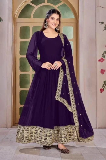 FANCY GEORGETTE EMBROIDERY SEQUENCE WORK GOWN BOTTOM WITH DUPATTA PURPLE