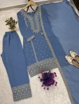 3FANCY GEORGETTE EMBROIDERY SEQUENCE WORK TOP BOTTOM WITH DUPATTA FESTIVE WEAR WHOLESALE PRICE ETHNIC GRMENT (8)