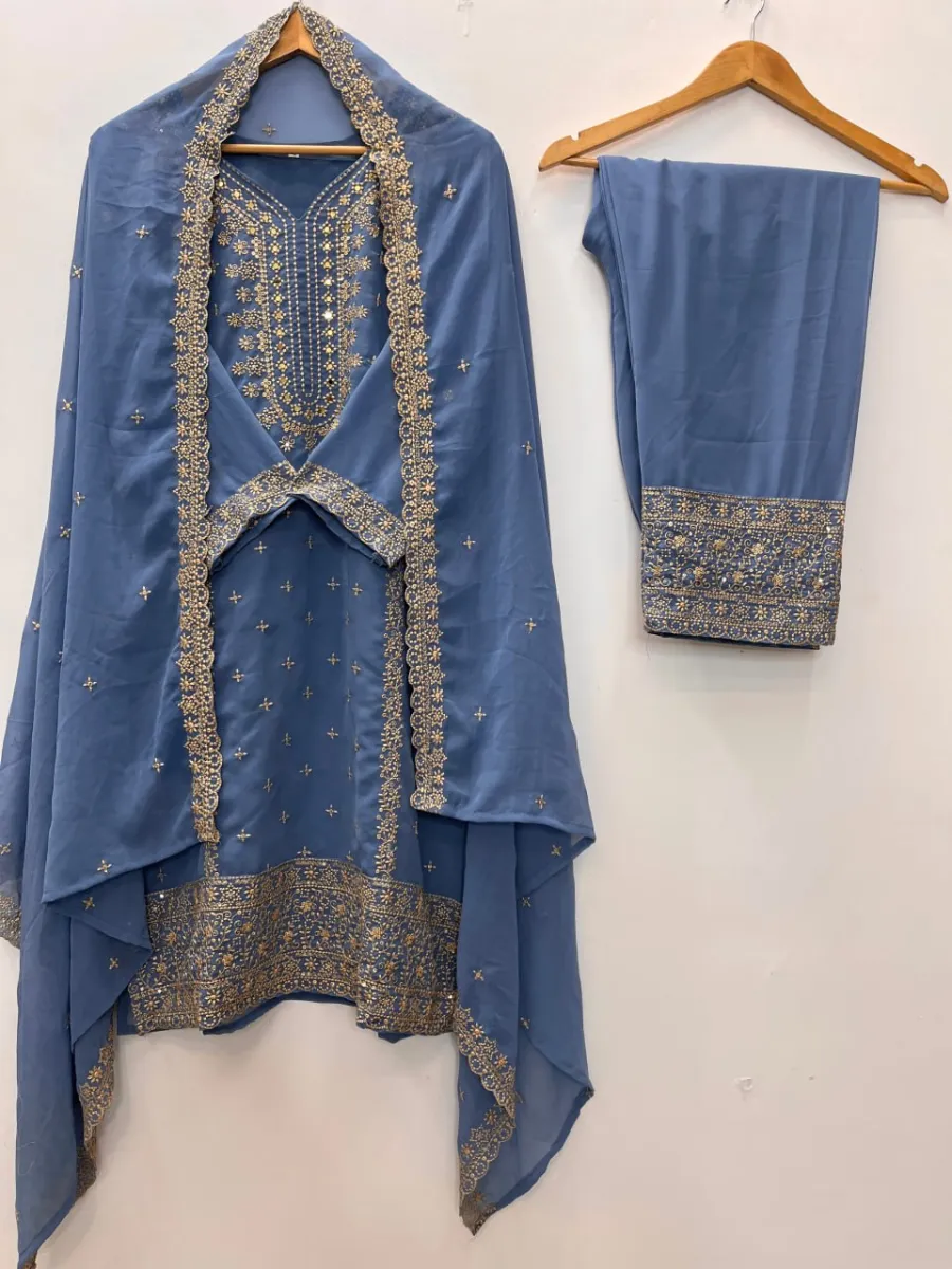 3FANCY GEORGETTE EMBROIDERY SEQUENCE WORK TOP BOTTOM WITH DUPATTA FESTIVE WEAR WHOLESALE PRICE ETHNIC GRMENT (12)