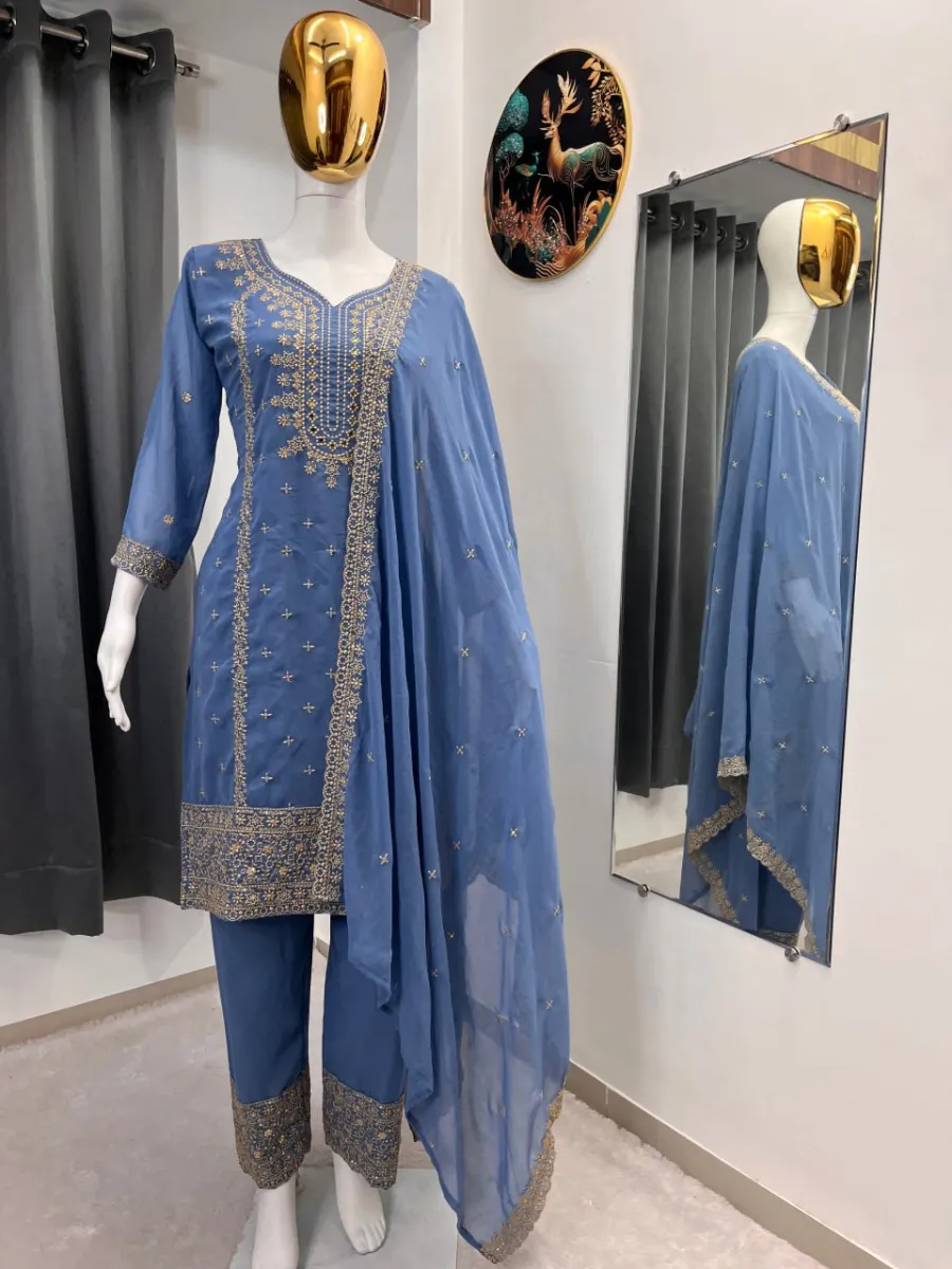 3FANCY GEORGETTE EMBROIDERY SEQUENCE WORK TOP BOTTOM WITH DUPATTA FESTIVE WEAR WHOLESALE PRICE ETHNIC GRMENT (9)