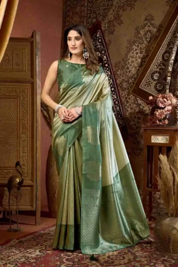FANCY KOTA SILK FANCY JHUMKA WORK SAREE WITH UNSTITCHED BLOUSE PISTA