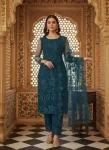 FANCY NET EMBROIDERY WORK TOP BOTTOM WITH DUPATTA TEAL