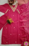 3FANCY SLUB COTTON CUT PASTE EMBROIDERY WORK TOP BOTTOM WITH DUPATTA FESTIVE WEAR WHOLESALE PRICE ETHNIC GARMENT (15)