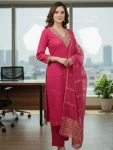 3FANCY SLUB COTTON CUT PASTE EMBROIDERY WORK TOP BOTTOM WITH DUPATTA FESTIVE WEAR WHOLESALE PRICE ETHNIC GARMENT (15)