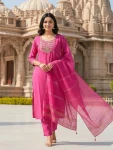 FANCY SLUB COTTON EMBROIDERY WORK TOP BOTTOM WITH DUPATTA PINK
