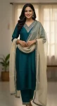 FANCY TAPETA SILK EMBROIDERY WORK TOP BOTTOM WITH DUPATTA TEAL
