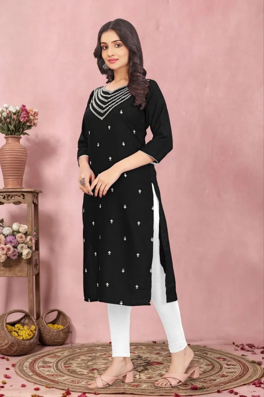 3FANCY TESLA COTTON EMBROIDERY WORK KURTI FESTIVE WEAR WHOLESALE PRICE ETHNIC GARMENT (11)