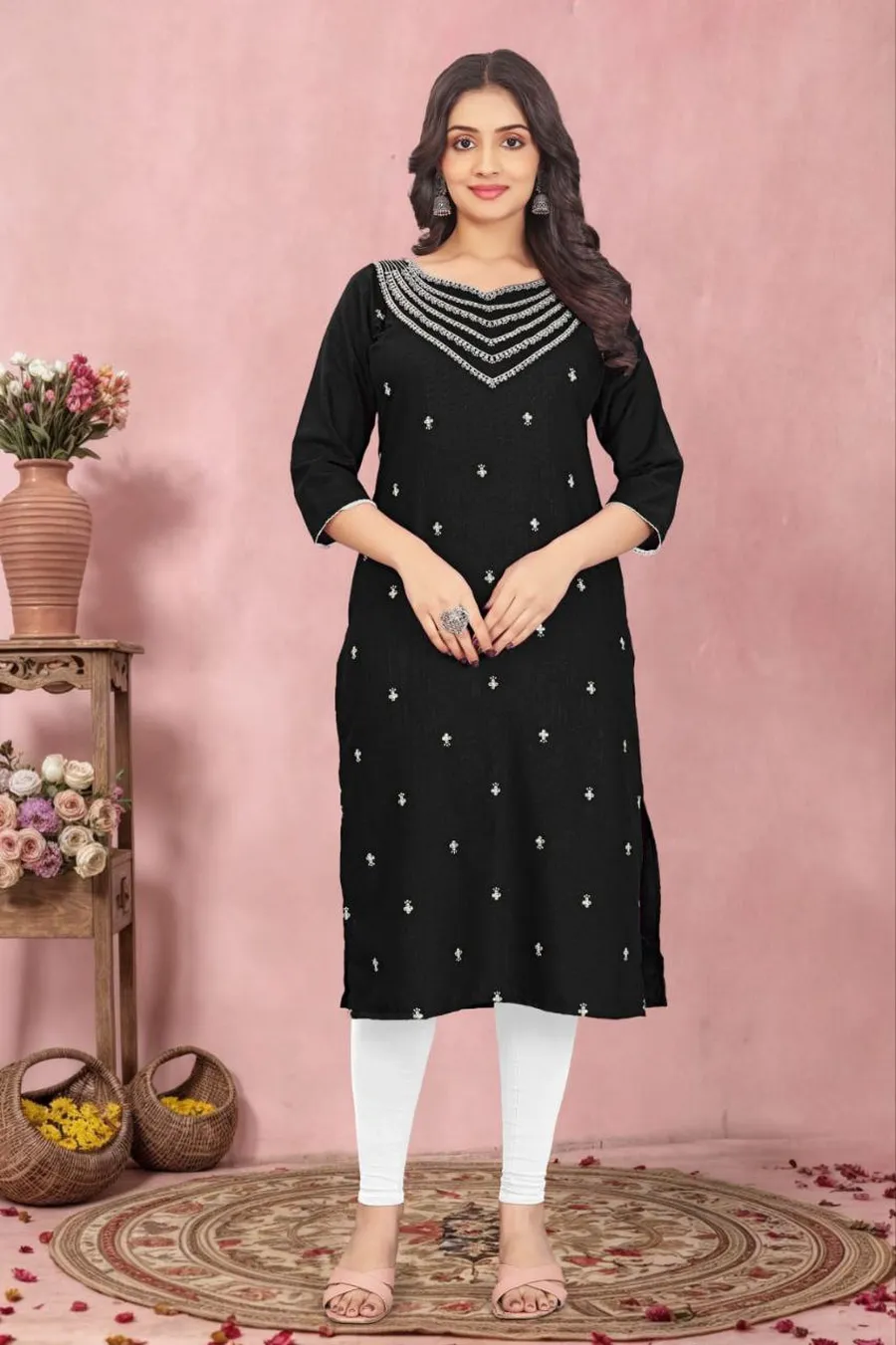 3FANCY TESLA COTTON EMBROIDERY WORK KURTI FESTIVE WEAR WHOLESALE PRICE ETHNIC GARMENT (12)