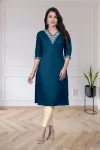 FANCY TESLA COTTON EMBROIDERY WORK ONLY KURTI TEAL