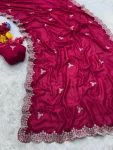 3FANCY VICHITRA SILK SEQUENCE EMBROIDERED CONTRAST PALLU WORK SAREE WITH UNSTITCHED BLOUSE WEDDING WEAR WHOLESALE PRICE ETHNIC GARMENT (13)