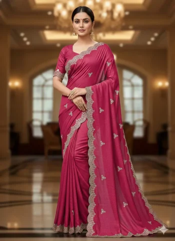 FANCY VICHITRA SILK SEQUENCE EMBROIDERED CONTRAST PALLU WORK SAREE WITH UNSTITCHED BLOUSE PINK