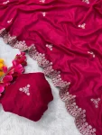 3FANCY VICHITRA SILK SEQUENCE EMBROIDERED CONTRAST PALLU WORK SAREE WITH UNSTITCHED BLOUSE WEDDING WEAR WHOLESALE PRICE ETHNIC GARMENT (13)