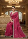 3FANCY VICHITRA SILK SEQUENCE EMBROIDERED CONTRAST PALLU WORK SAREE WITH UNSTITCHED BLOUSE WEDDING WEAR WHOLESALE PRICE ETHNIC GARMENT (13)