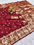 MODERN BANARASI SILK SELF WEAVING & ZARI WEAVING RICH PALLU WITH BORDER WORK SAREE WITH UNSTITCHED BLOUSE MAROON