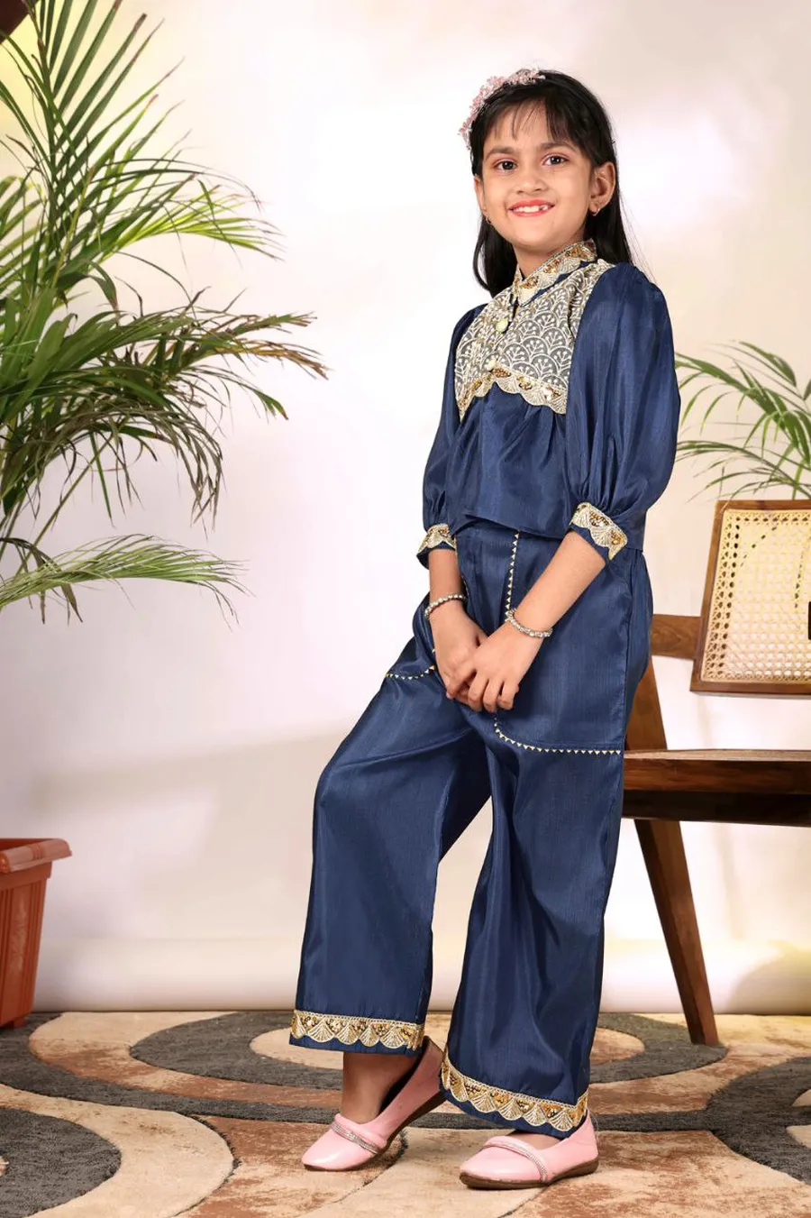 3MODERN COTTON BLEND EMBROIDERY WORK KID'S TOP PALAZZO SET FESTIVE WEAR WHOLESALE PRICE ETHNIC GARMENT (14)