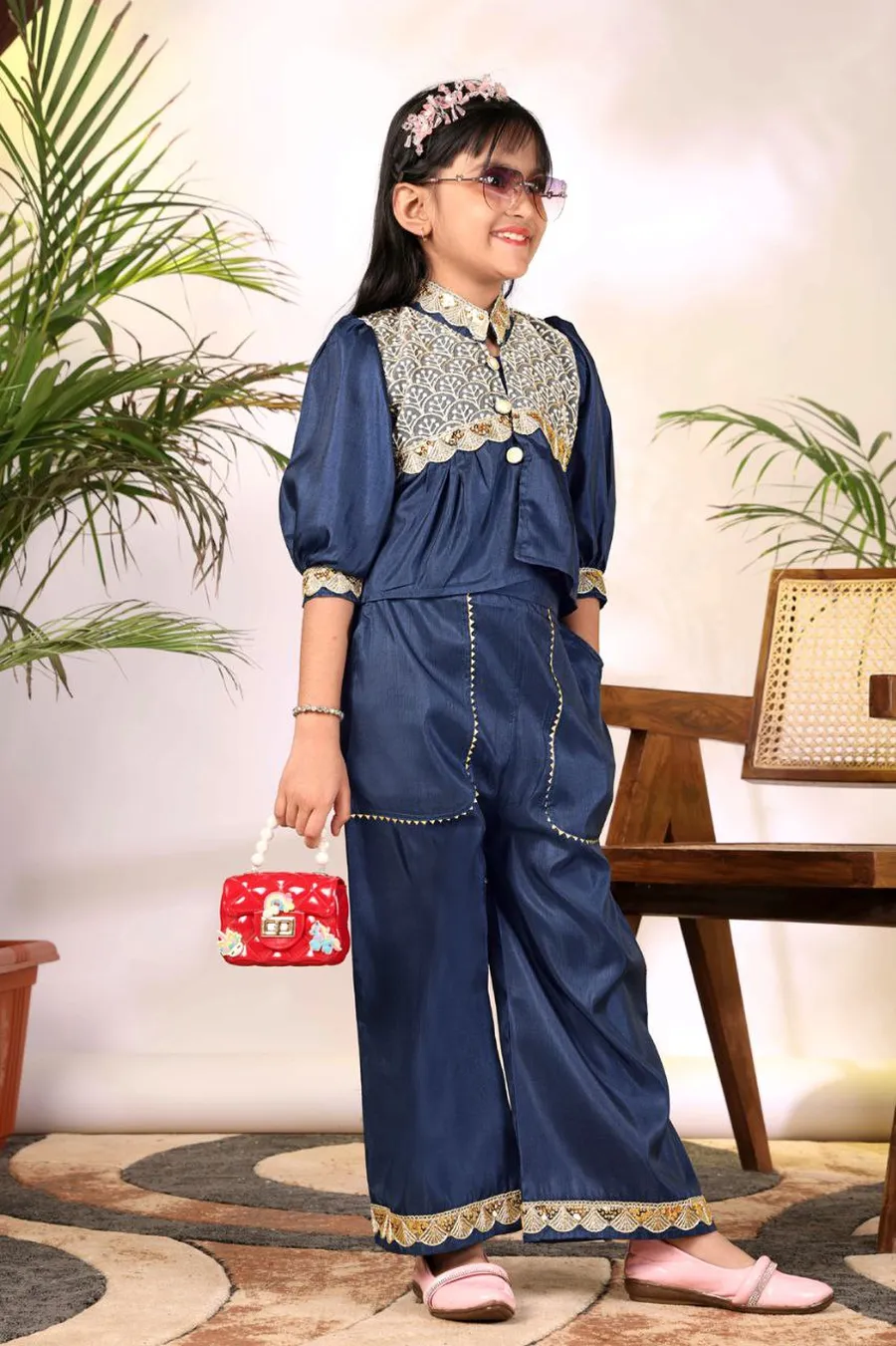 3MODERN COTTON BLEND EMBROIDERY WORK KID'S TOP PALAZZO SET FESTIVE WEAR WHOLESALE PRICE ETHNIC GARMENT (15)