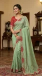 MODERN CRUSH SILK ZARI SEQUENCE EMBROIDERY WITH BANDHNI PATCH AND ZARI BORDER WORK SAREE WITH UNSTITCHED BLOUSE PISTA