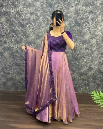 MODERN FENDY EMBROIDERY SEQUENCE WORK GOWN WITH DUPATTA PURPLE