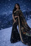 MODERN FENDY SATIN EMBROIDERY WORK SAREE WITH UNSTITCHED BLOUSE BLACK