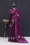 MODERN GMY CHIFFON SILK SEQUENCE WITH 2 ZARI & THREAD WORK SAREE WITH UNSTITCHED BLOUSE WINE
