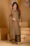 MODERN MANGO SILK MULTI EMBROIDERY THREAD WITH HAND WORK TOP PALAZZO WITH DUPATTA CHIKU