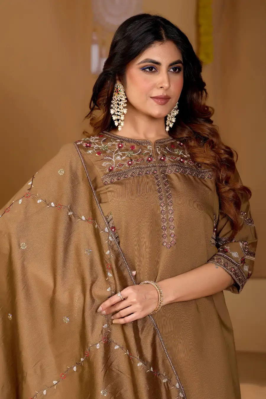 3MODERN MANGO SILK MULTI EMBROIDERY THREAD WITH HAND WORK TOP PALAZZO WITH DUPATTA FESTIVE WEAR WHOLESALE PRICE ETHNIC GARMENT (27)
