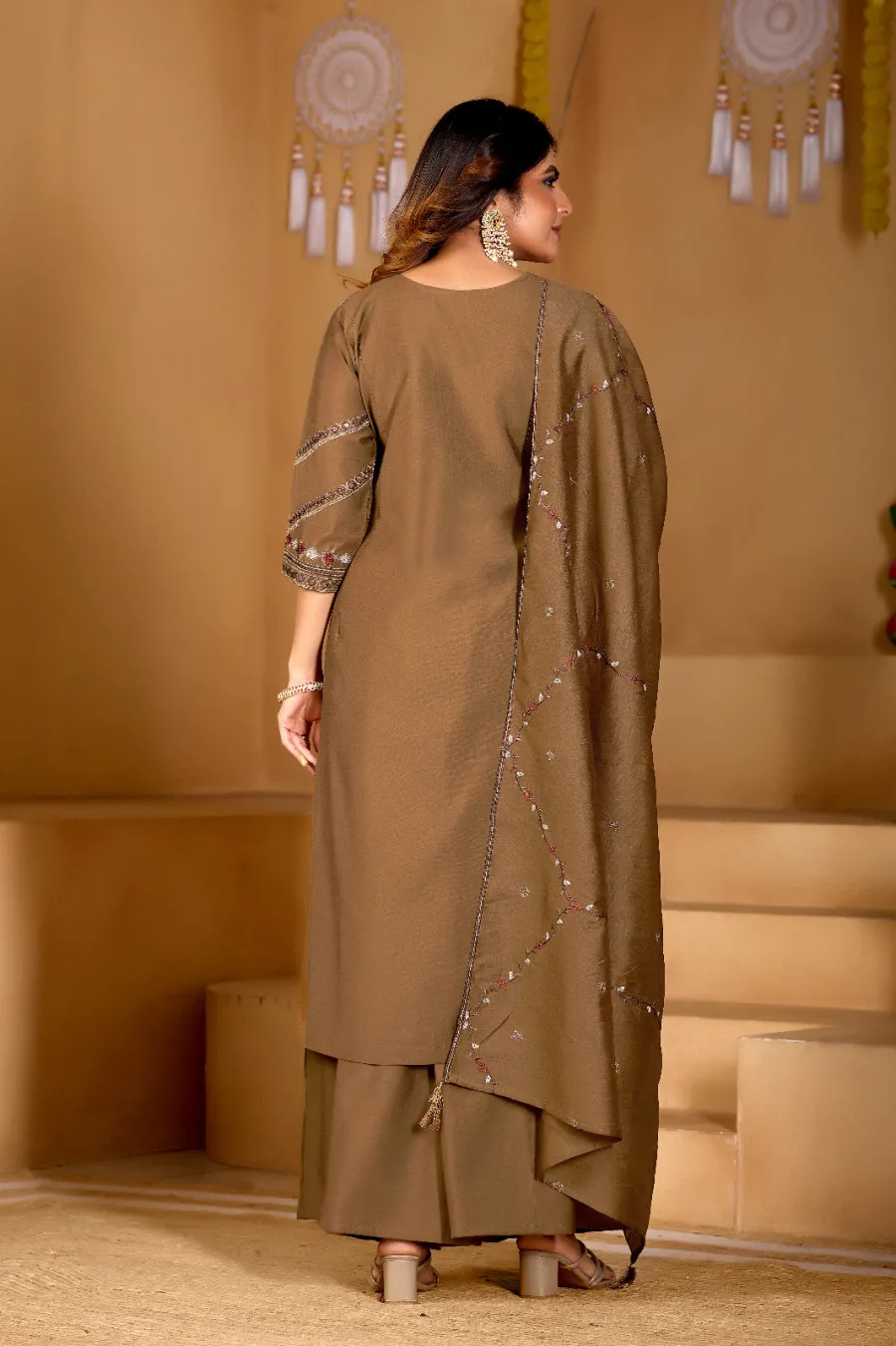 3MODERN MANGO SILK MULTI EMBROIDERY THREAD WITH HAND WORK TOP PALAZZO WITH DUPATTA FESTIVE WEAR WHOLESALE PRICE ETHNIC GARMENT (29)