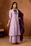 MODERN ROMAN SILK MULTI EMBROIDERY THREAD WITH BEAUTIFUL HAND WORK TOP PALAZZO WITH DUPATTA LAVENDER