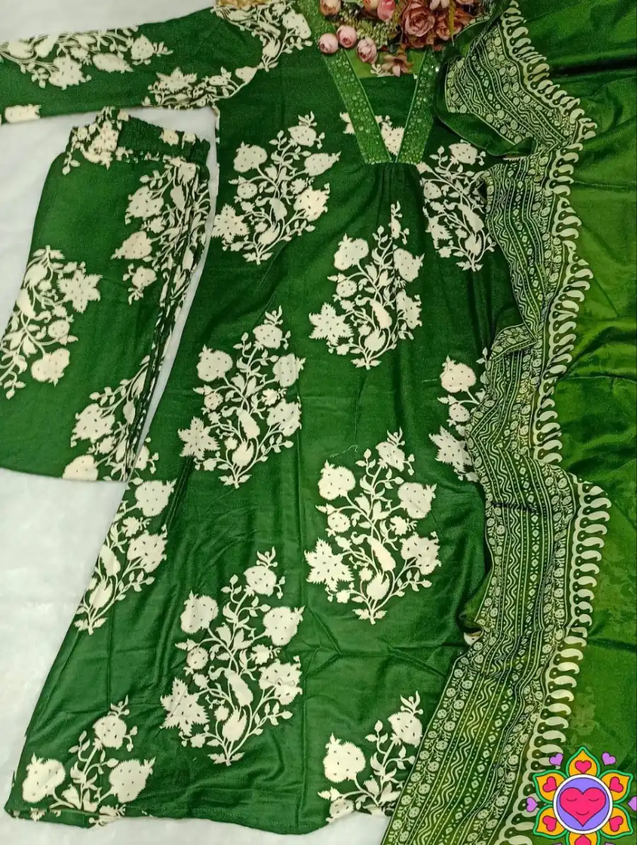 3NEW ARRIVAL 14KG RAYON PAPER MIRROR EMBROIDERY PRINT WORK TOP BOTTOM WITH DUPATTA FESTIVE WEAR WHOLESALE PRICE ETHNIC GARMENT (16)