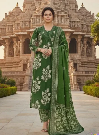 NEW ARRIVAL 14KG RAYON PAPER MIRROR EMBROIDERY PRINT WORK TOP BOTTOM WITH DUPATTA GREEN