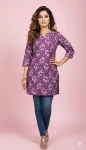 NEW ARRIVAL CAMBRIC COTTON PRINT WORK ONLY TOP PURPLE