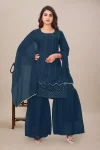 NEW ARRIVAL GEORGETTE SEQUENCE WORK TOP SHARARA WITH DUPATTA BLUE