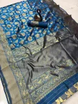 NEW ARRIVAL LICHI SILK BANARASI WEAVING WORK SAREE WITH UNSTITCHED BLOUSE TEAL