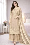 DESIGNER GMY SILK EMBROIDERY CODING SEQUENCE WITH MOTI WORK TOP PALAZZO WITH DUPATTA CREAM