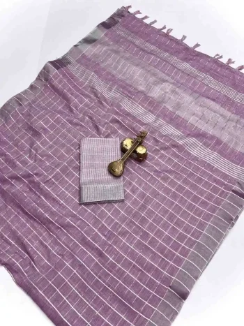 DESIGNER LINEN COTTON SOLID EXTRA WORK ZALAR SAREE WITH UNSTITCHED BLOUSE LAVENDER