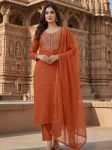 DESIGNER RAYON EMBROIDERY WORK TOP BOTTOM WITH DUPATTA ORANGE