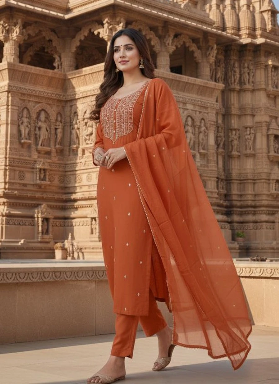 4DESIGNER RAYON EMBROIDERY WORK TOP BOTTOM WITH DUPATTA FESTIVE WEAR WHOLESALE PRICE ETHNIC GARMENT (8)