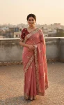 DESIGNER VICHITRA SILK SEQUENCE THREAD EMBROIEDRY WORK SAREE WITH UNSTITCHED BLOUSE PEACH