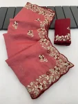 4DESIGNER VICHITRA SILK SEQUENCE THREAD EMBROIEDRY WORK SAREE WITH UNSTITCHED BLOUSE WEDDING WEAR WHOLESALE PRICE ETHNIC GARMENT (12)