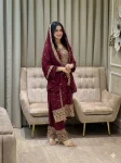 FANCY GEORGETTE EMBROIDERY SEQUENCE WORK TOP BOTTOM WITH DUPATTA MAROON