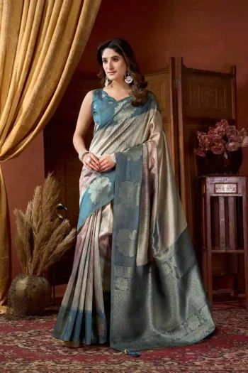 FANCY KOTA SILK FANCY JHUMKA WORK SAREE WITH UNSTITCHED BLOUSE RAMA
