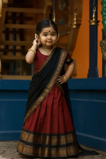 FANCY LICHI SILK JACQUARD WORK KID'S LEHENGA CHOLI WITH DUPATTA MAROON