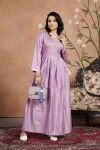 FANCY RAYON GOLDEN FOIL AND NECK WORK EMBROIDERY WORK GOWN LAVENDER